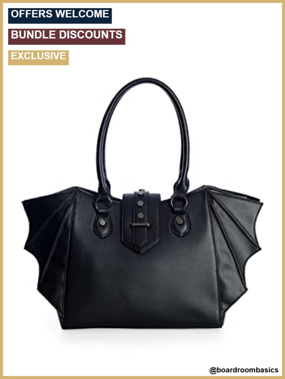 Lost Queen Gothic Bat Winged Handbag Vegan Leather Shoulder Crossbody Purse